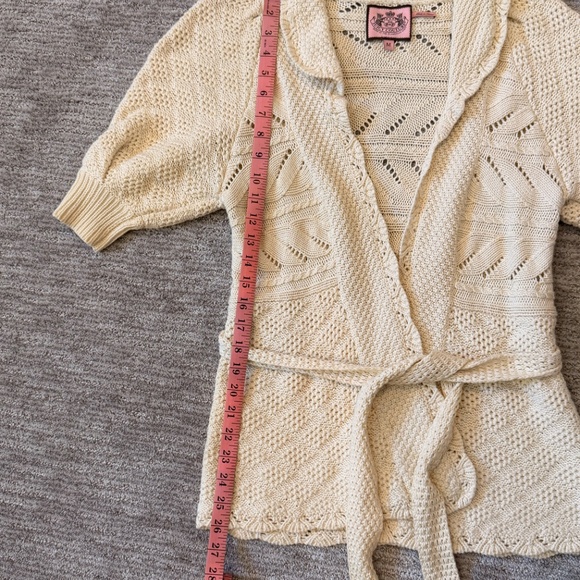 YTG Juicy Couture Open Knit Wrap Cardigan Womans SZ Med Y2k Coquette Romantic - Picture 13 of 14